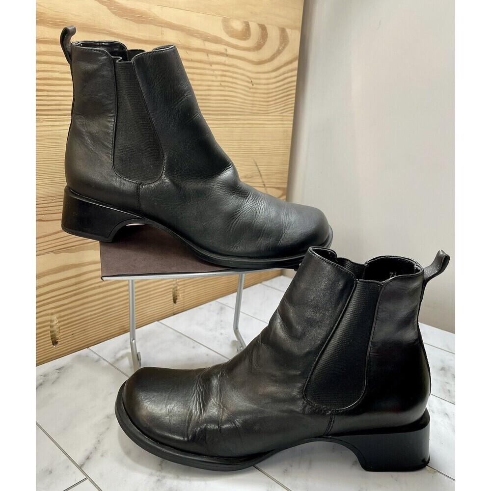 VTG WOMENS MOSSIMO Chunky Pull On Y2K Biker Black Leather BOOTS 7M*Flaw